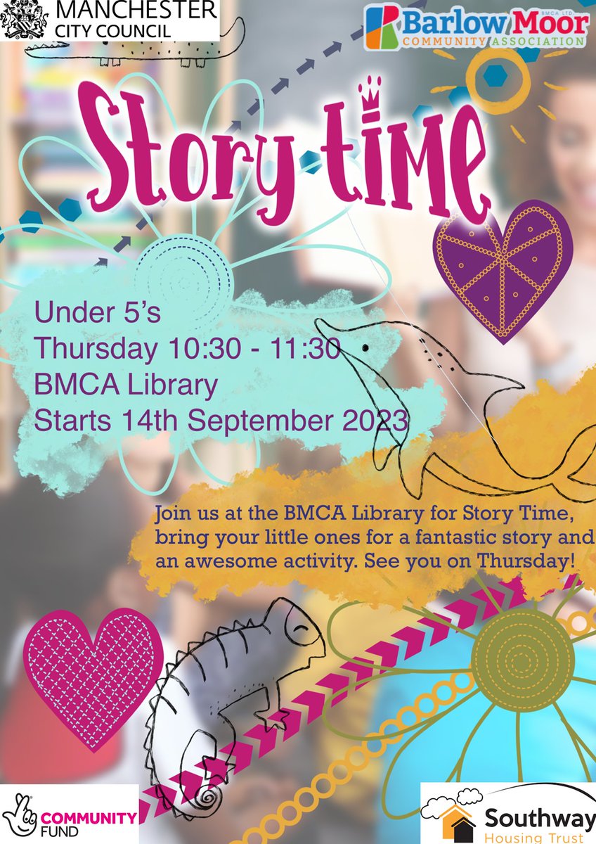 Story Time is starting soon at BMCA Library! All pre school children welcome 🙂
@chorltonlibrary @manchesterlibraries @southwayhousing <a href="/BMCALtd/">BMCA</a> <a href="/JoMidge/">Joanna Midgley</a>