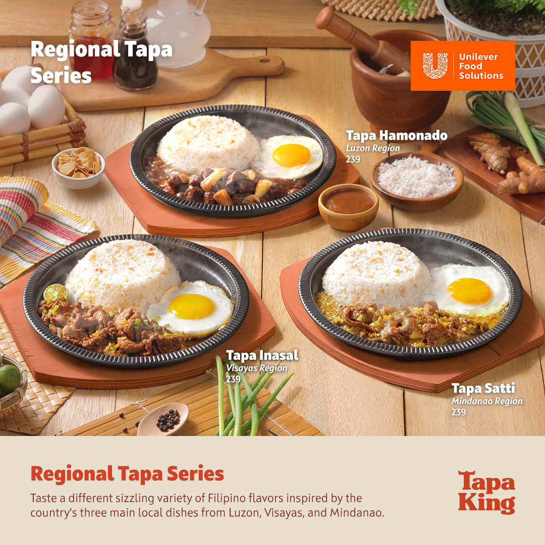 TapaKingPHL's tweet photo. Sizzle through the regions with three Tapa dishes from Luzon, Visayas, and Mindanao! ๐ต๐ญโ Try our new Regional Tapa Series for dine-in. Tara kain! Tara, Tapa King!
๐ Our Locations: https://t.co/gSuRYUWIXc
#RegionalTapaSeries #TapaKing https://t.co/Phk9nHbUt8