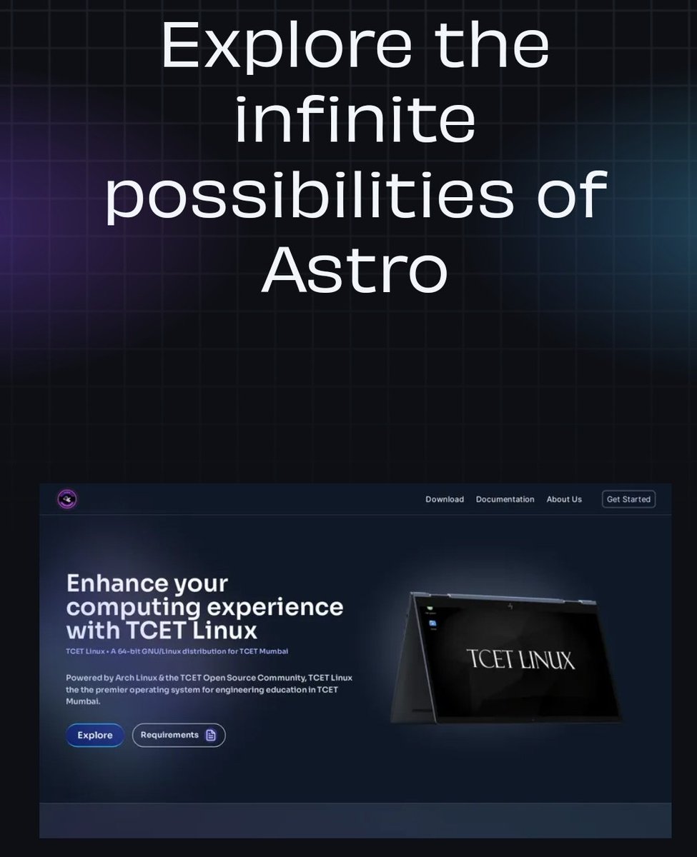 tcetopensource's tweet image. Many of our projects use @astrodotbuild 

We are excited to see one of our projects (landing page of tcet linux) featured on Astro Showcase.

#jamstack #astrojs