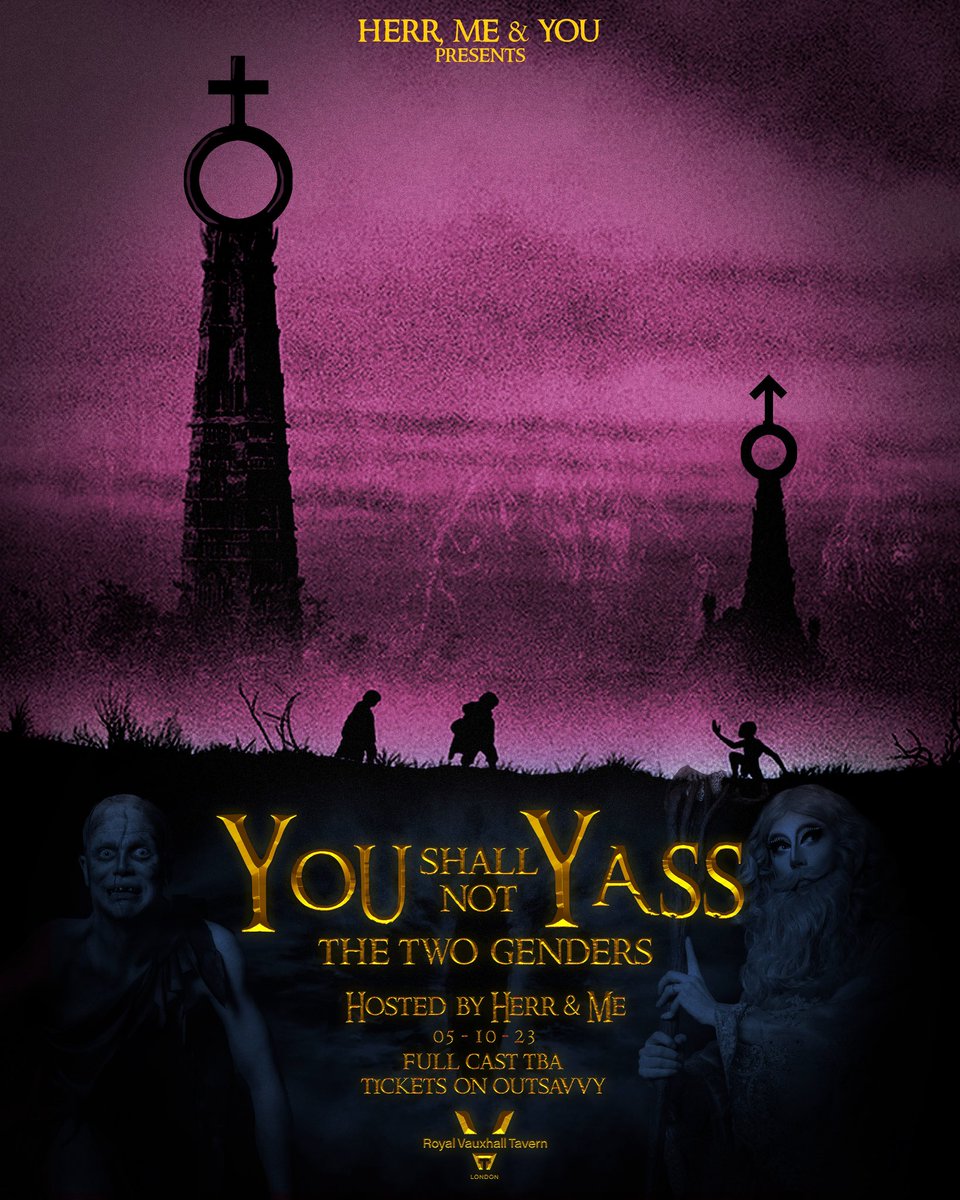 THRILLED to reveal the return of mine and @me_thedragqueen’s beloved You Shall Not Yass! Behold the sequel… THE TWO GENDERS Tickets are flying off the shelves already with a 1/3 gone in 12 hours, hurry babes! outsavvy.com/event/15880/yo…