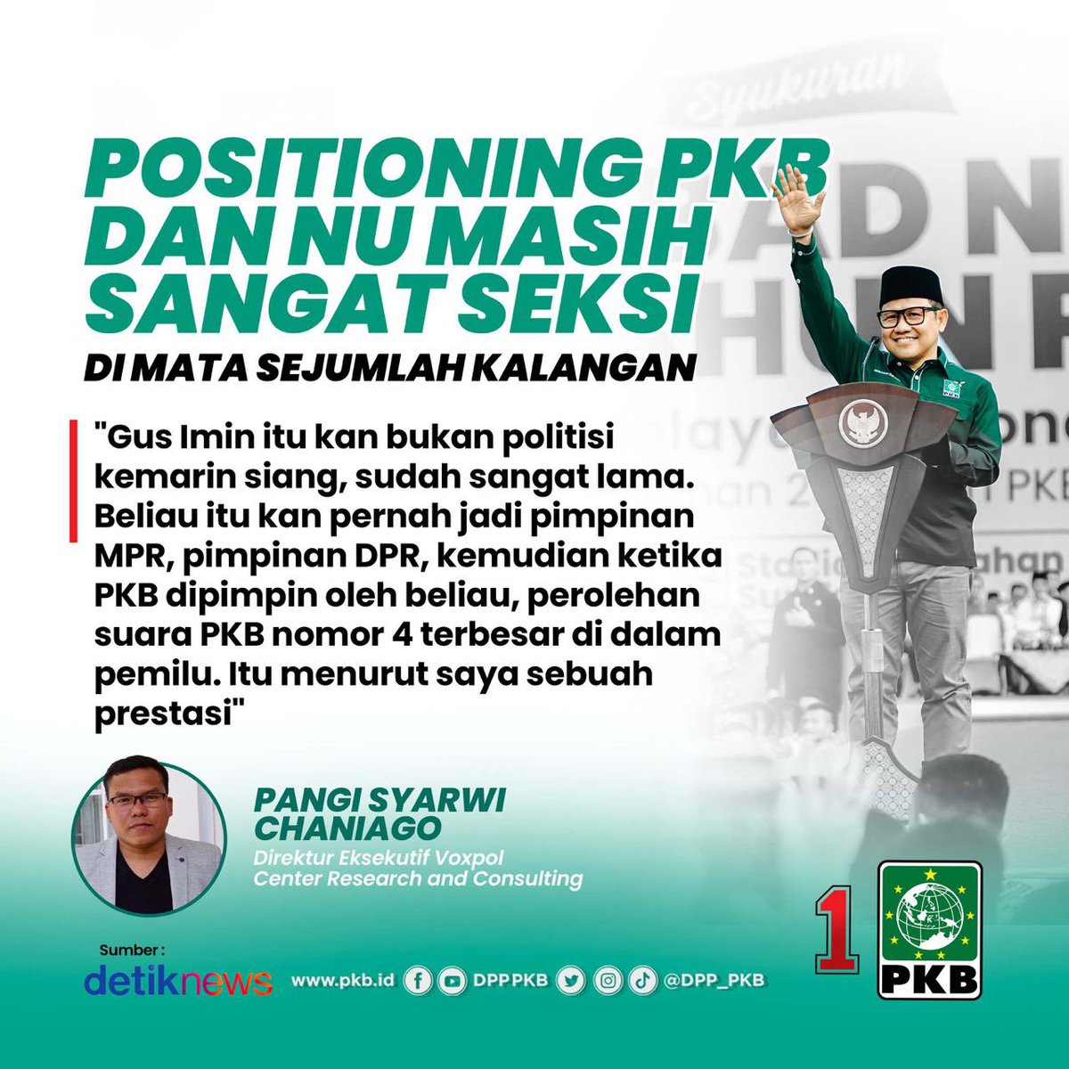 DPP_PKB's tweet photo. Gus Imin bukan politisi kemarin siang, ketika PKB dipimpin Gus @cakimiNOW Suara PKB nomor 4  terbesar di Pemilu 🙌🏻

#GusIminPKBSatu
#GusIminKunciPilpres https://t.co/jR64Qn3FFr