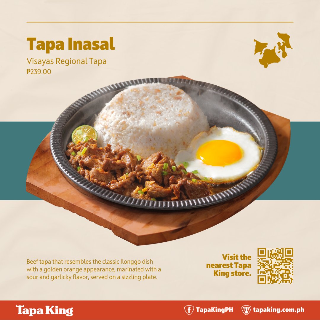 TapaKingPHL's tweet photo. From the sweet Tapa Hamonado of Luzon to the savory Tapa Inasal of Visayas and the aromatic Tapa Satti of Mindanao, get ready to indulge in a celebration of flavors that express the richness of our country's cuisine! Tara kain!โ ๐ต๐ญ๐
#RegionalTapaSeries #TapaKing https://t.co/JXs7NsnQ4k