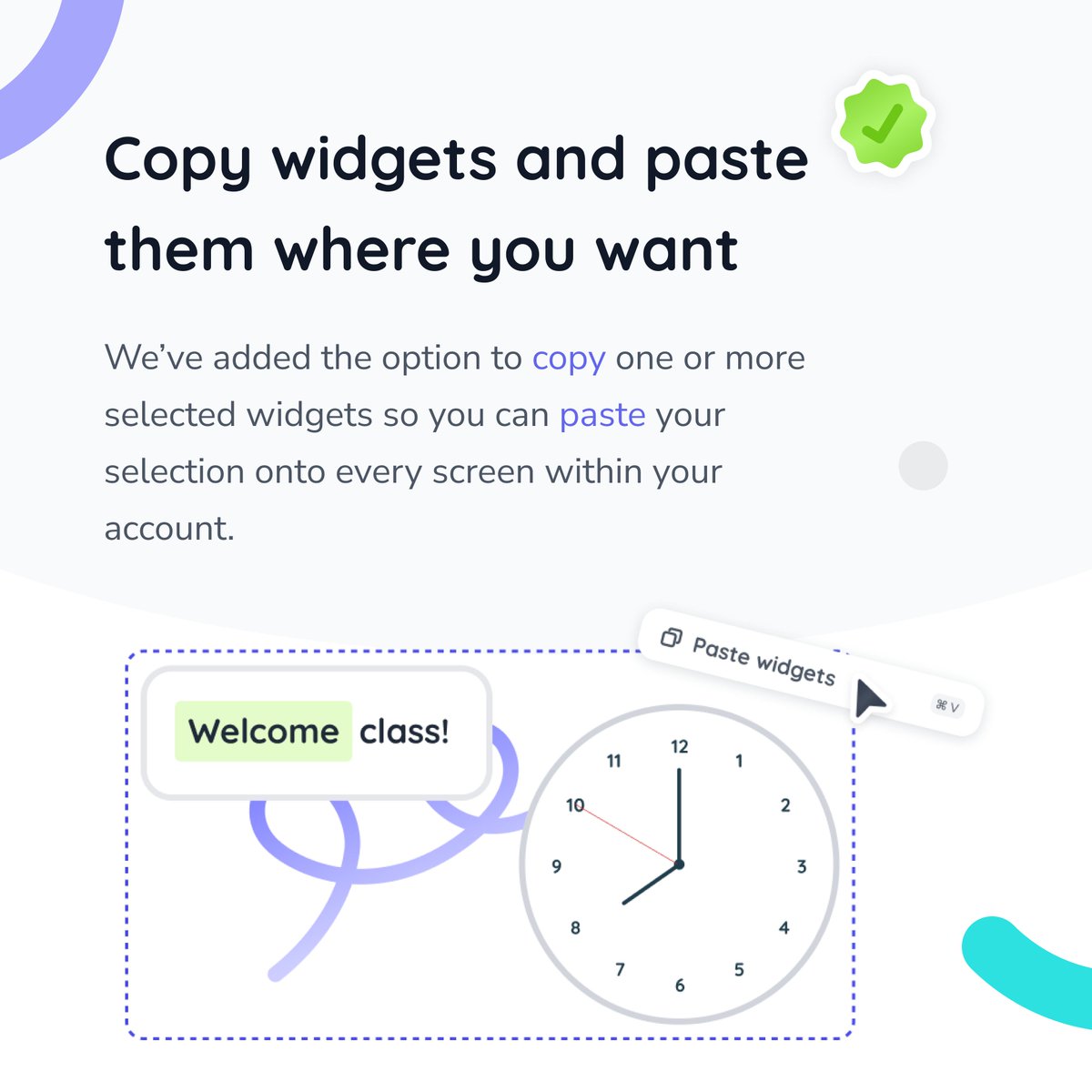 Classroomscreen's tweet photo. 🌟UPDATE🌟
Apart from introducing two new widgets (Hyperlink &amp; Event countdown), we've expanded the range of widget options!

You're now able to:
🔒 Lock widgets in place 
‼️ Copy and paste effortlessly 
🔝 Arrange with precision 
⚡ Resize widgets from every corner
 
#UPDATE https://t.co/NkqG2rwa91