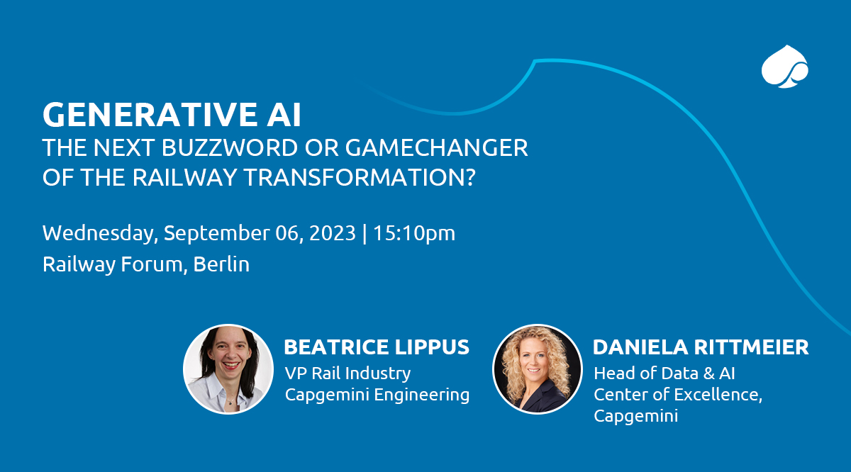 🚄 Bahn &amp; #GenerativeAI:

Gamechanger oder wieder nur Buzzword?

Finden Sie es heraus beim Tech Talk mit Beatrice Lippus und Daniela Rittmeier auf dem #Railway Forum (<a href="/IPM_Network/">IPM Institute</a>) am 6. September.

👉 go.capgeminigroup.com/Railway_Forum_…