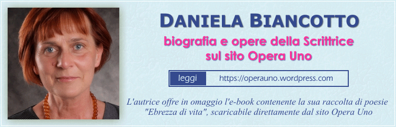 OperaUno's tweet image. Sul sito Opera Uno la scrittrice Daniela Biancotto presenta la sua raccolta di #poesie "Ebrezza di vita" e offre in omaggio la versione e-book dell'opera. ⬇  @D_Biancotto
operauno.wordpress.com/daniela-bianco…
operauno.wordpress.com/ebrezza-di-vit…