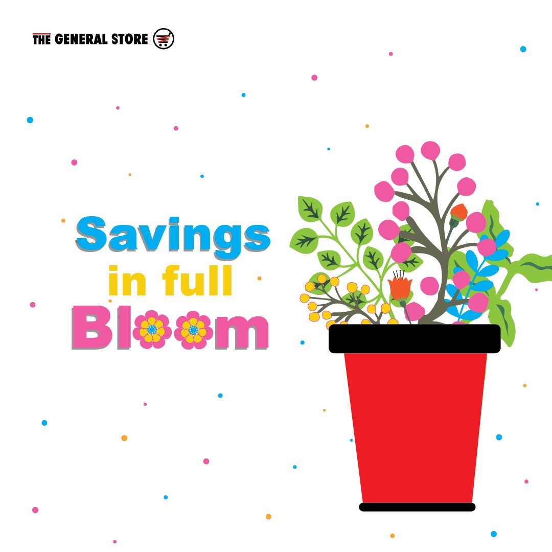 TGSOnlineZA's tweet image. Experience Savings in full Bloom with The General Store. Greet the world with a smile and a fresh bouquet of flowers. Happy spring! 🌼😄 #SpringSmiles #FlowerPower #JoyfulDays #TheGeneralStore