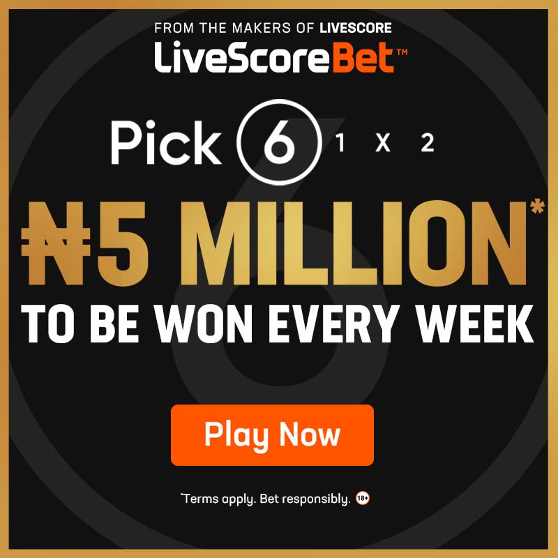 LivescorebetNG's tweet photo. Win ₦5 million cash or a share of ₦250,000 Free Bets guaranteed!* 🏆

Predict 6 results to have a chance at winning big! 🥳

FREE to play🆓

Join LiveScore Bet - From the maker's of LiveScore today! ⚽