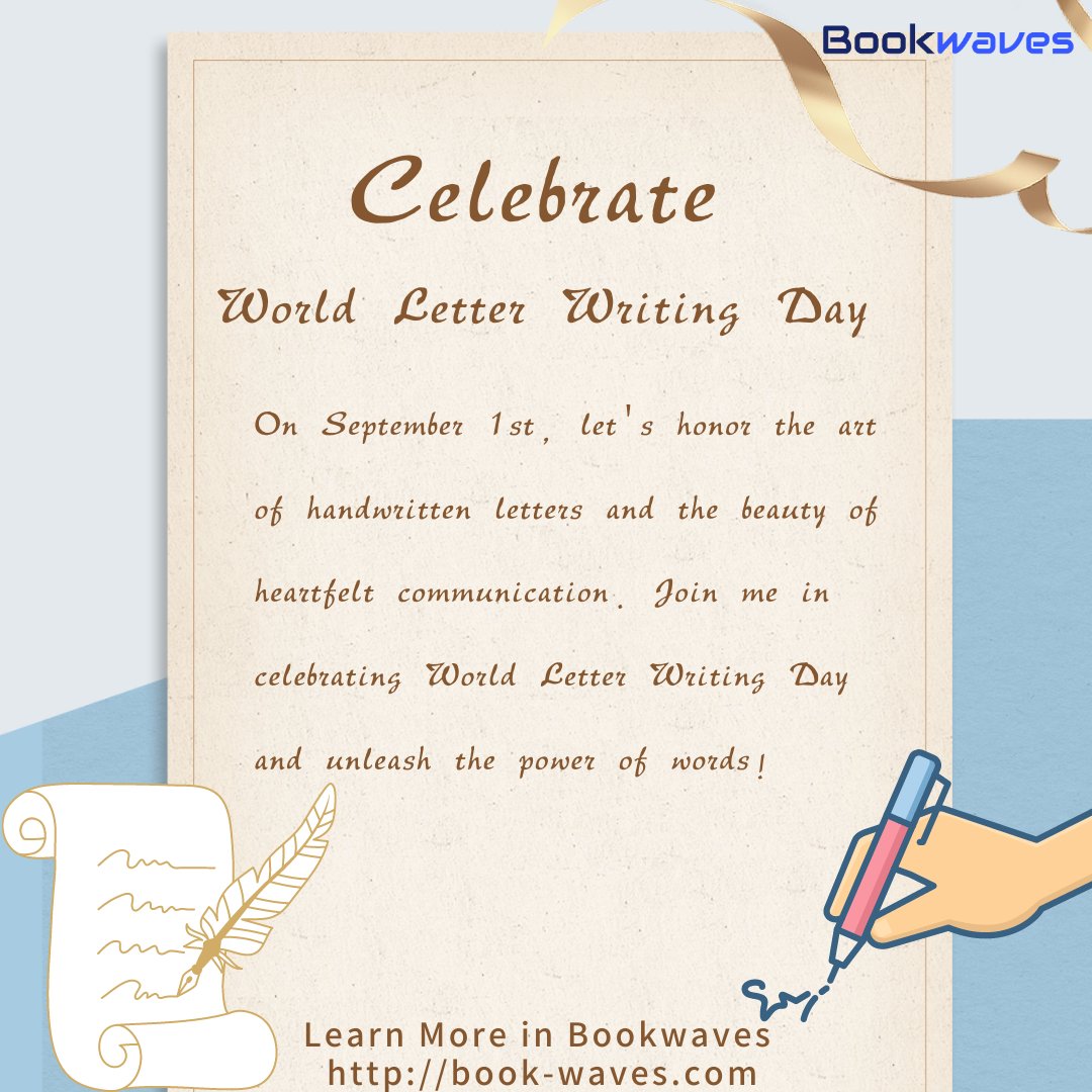 Bookwaves_app's tweet photo. 🌍Celebrate World Letter Writing Day: Embrace the Power of Words! 💌   
✉️ Join the celebration on September 1st for World Letter Writing Day!  
#Bookwaves #audiobook #WorldLetterWritingDay #HandwrittenLetters #PowerOfWords #HeartfeltCommunication https://t.co/dA2EE72hNt