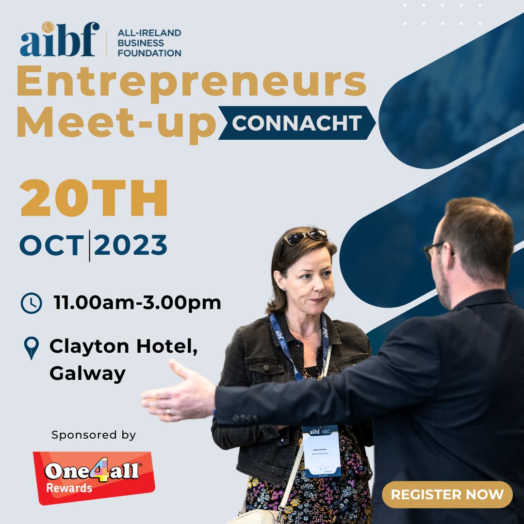 Join us in Galway for our Final Entrepreneurs Meet-Up of 2023 where plenty of long-lasting connections among 100+ like minded Entrepreneurs and top-business leaders are bound to flourish on Fri October 20th. 

 Register now: learn.aibf.ie/galway

#AIBF #meetup #entrepreneurs