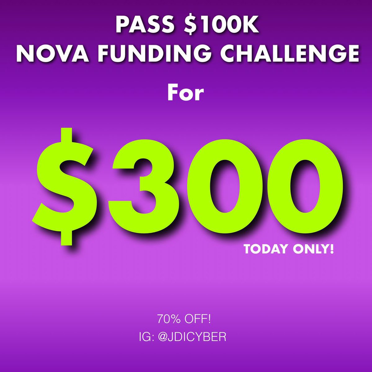 jdicyberx's tweet photo. Buy a $100K challenge &amp; PASS FOR $300 ONLY Today! (70% OFF)

Happy new month ! 🎉

Dm us for further information. https://t.co/uzjbQA9flO