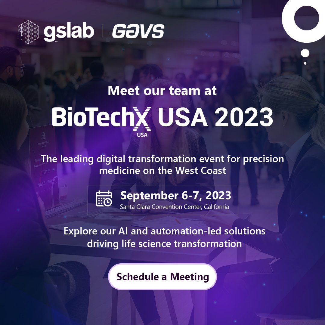 _gslab's tweet photo. #BioTechXUSA is just around the corner and we are excited to engage with industry leaders, peers, and experts. Join us to learn more about how GS Lab | GAVS' AI and automation-driven solutions.
Schedule a meeting: https://t.co/q7OJ2oo4cU
#GSLab #GAVS https://t.co/P4USvyDH51