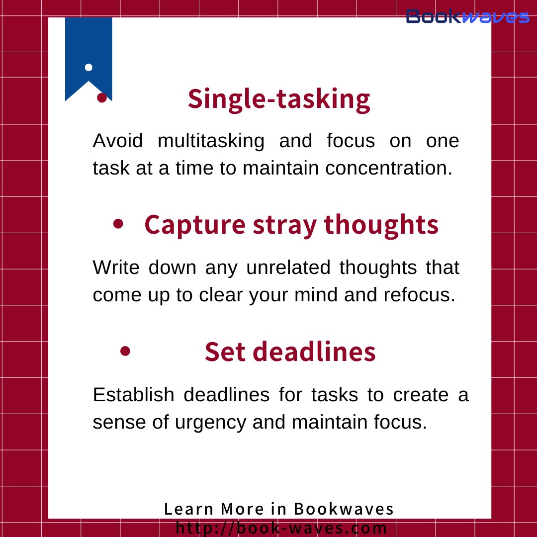 Bookwaves_app's tweet photo. 🎯"Boost Focus: 6 Tips for Laser-Sharp Concentration"✨  
💡Maximize your focus and achieve laser-sharp concentration with these 6 valuable tips.
 #Bookwaves #audiobook  #FocusTips #ConcentrationSkills #ProductivityHacks #RecommendedBooks https://t.co/a1aRvI6ybA