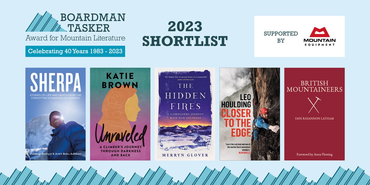 In our 40th anniversary year, we're delighted to announce the shortlisted books for the 2023 Boardman Tasker Award for Mountain Literature, proudly supported by
<a href="/MTNEQUIPMENT/">MOUNTAIN EQUIPMENT</a>
Congratulations to the authors and publishers! Find out more here: boardmantasker.com/news/2023/8/31…
