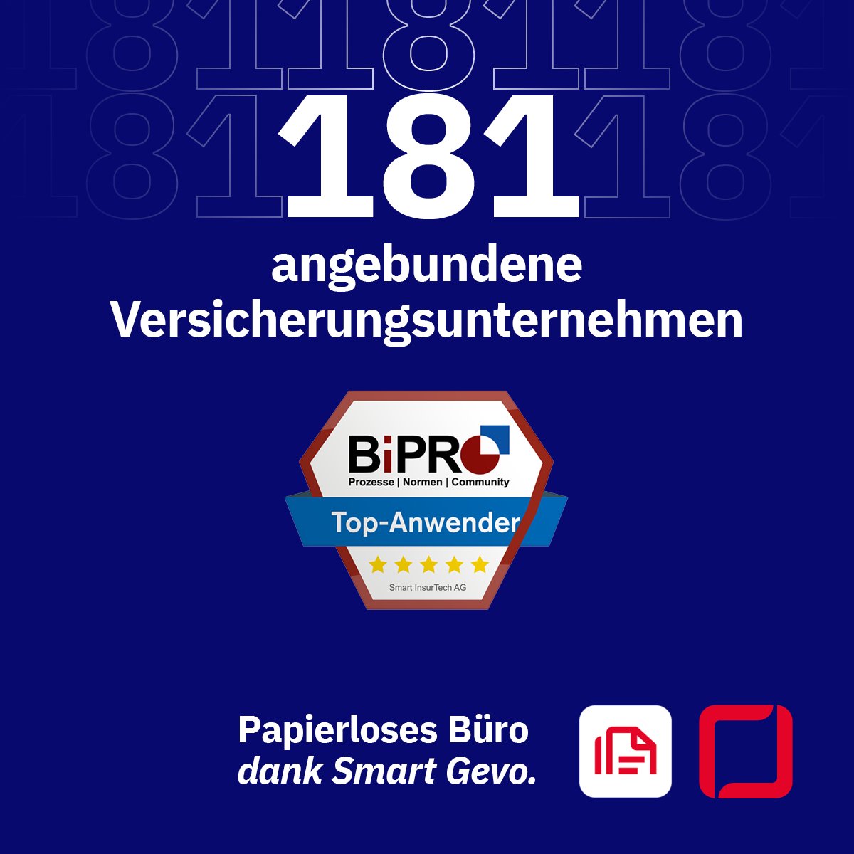"Stolz auf unsere Leistung!🚀Mit 181 Versicherungsunternehmen und 833k  monatlichen Lieferungen haben wir in 2022 mit Smart Gevo von  #SmartInsurTechAG eine Million Dokumente aufbereitet! Entdecken Sie unseren  Erfolgspfad: smartinsurtech.de/smart-gevo/ #Erfolg #Zahlen #BiPRO"