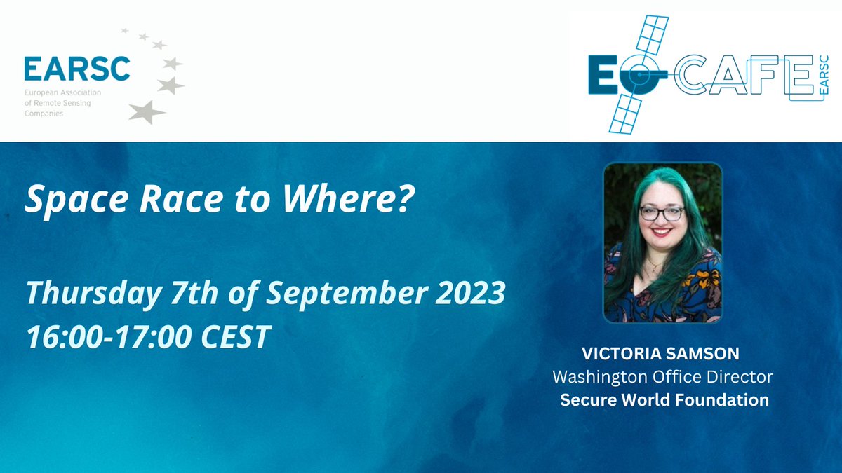EARSC (@earsc) on Twitter photo 🚀Break's Over! #EOcafe Returns for an Exciting Season ☕
Join us next Thursday as we explore the geopolitical implications of the new Space Race with <a href="/VSamson_DC/">Victoria Samson</a>, Director of <a href="/SWFoundation/">Secure World Foundation</a>'s Washington Office.
Register here➡️earsc.org/2023/09/01/eoc… 🚀Break's Over! #EOcafe Returns for an Exciting Season ☕
Join us next Thursday as we explore the geopolitical implications of the new Space Race with <a href="/VSamson_DC/">Victoria Samson</a>, Director of <a href="/SWFoundation/">Secure World Foundation</a>'s Washington Office.
Register here➡️earsc.org/2023/09/01/eoc…