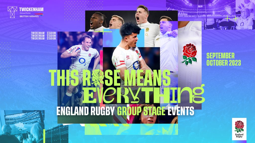 Be at the 𝗛𝗼𝗺𝗲 𝗼𝗳 @EnglandRugby 🏟️ Get behind the team alongside fellow fans at our England group stage events, as they compete on the world stage 🏆️ 𝐆𝐞𝐭 𝐲𝐨𝐮𝐫 𝐭𝐢𝐜𝐤𝐞𝐭𝐬 𝐧𝐨𝐰 🎟️ → bit.ly/3Y5oQRI