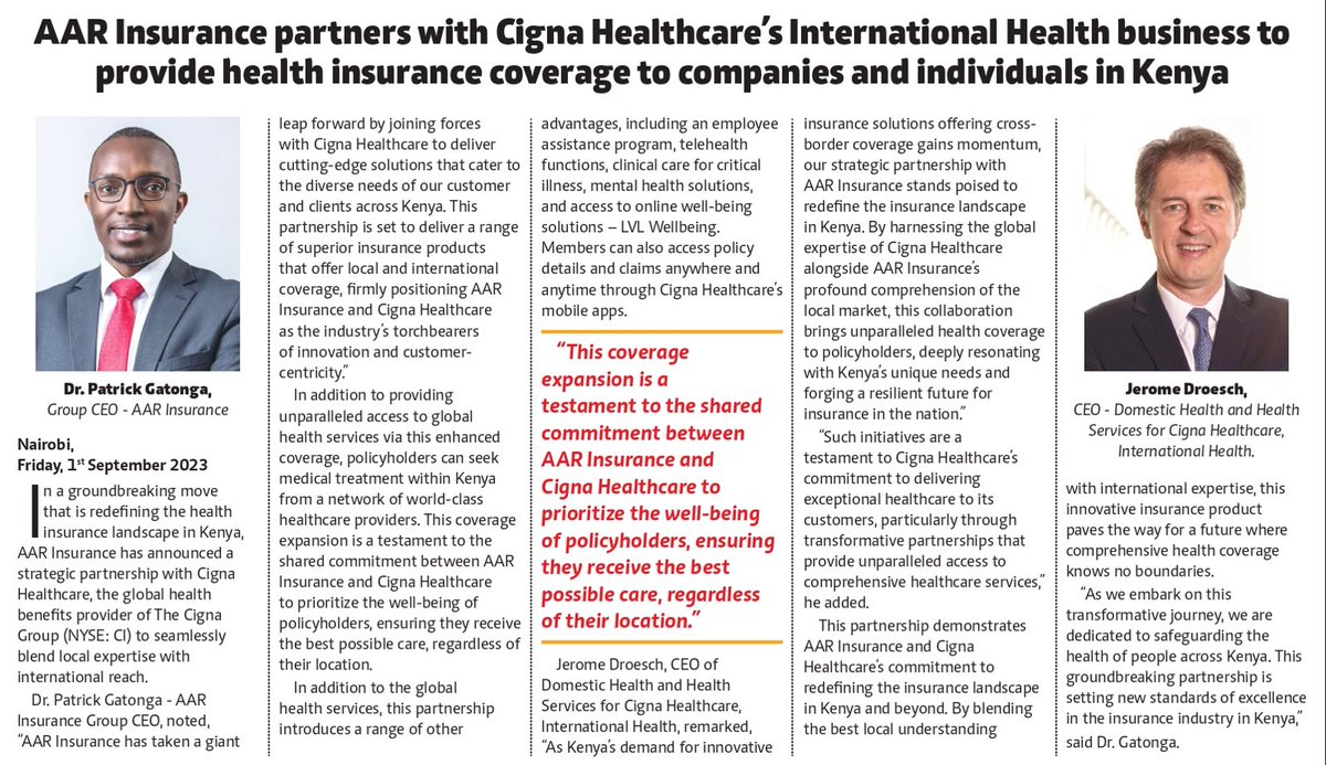 It's official! 

AAR Insurance &amp; Cigna  have joined forces to ensure your health insurance knows no bounds. The partnership is set to deliver a range of superior insurance products that offer local &amp; international coverage. Together, we're redefining health Insurance.