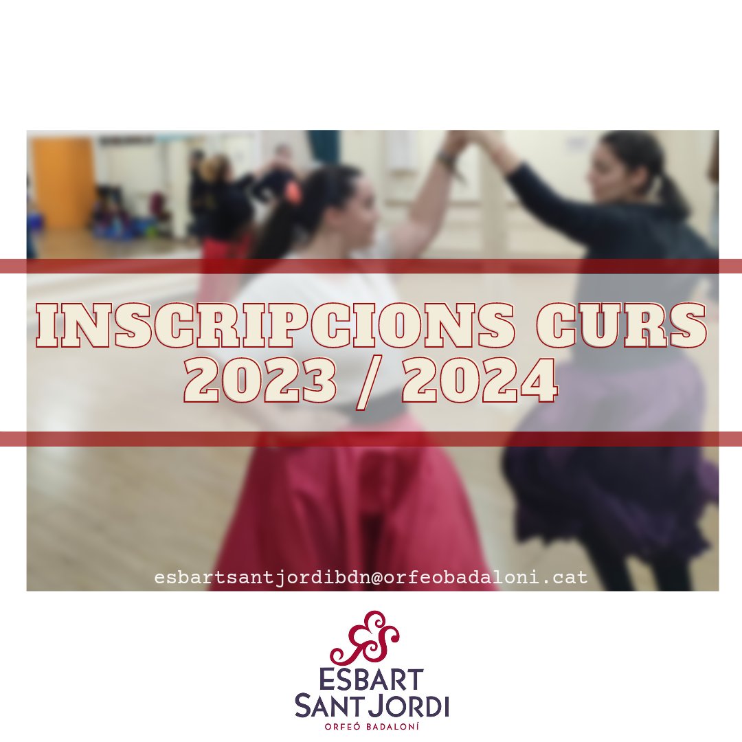 Inscripcions obertes pel proper curs 2023 / 2024 🎉

T'agrada ballar? Vols provar la dansa tradicional d'arrel catalana?

L'#EsbartSantJordiBDN és la teva oportunitat de provar-ho, tant si tens experiència ballant com si és la teva primera vegada.

#EsbartSantJordiBDN (1/2)