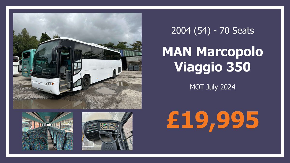 basecoachsales's tweet photo. From the BASE Weekly Today!

Vehicles Include:
2004 (54) - MAN Marcopolo Viaggio 350 - 70 Seats
2003 - Volvo Wrights Gemini - 77 Seats
2018 - MAN MOBIpeople Explorer - 57 Seats &amp; Toilet
Prices are subject to VAT at the prevailing rate.
----------
Contact us for Details. https://t.co/X9SIcFmR94