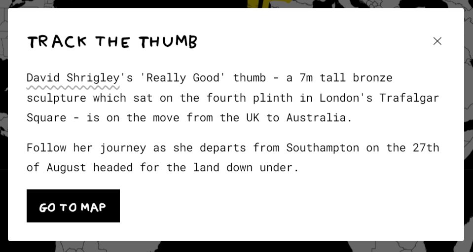 Sammyfb's tweet photo. Like David Shrigley's thumb, I'll be making the move from London's Trafalgar Square (next to Picturehouse HQ) to Melbourne, Australia very soon. 

See you there 'Really Good' thumb! https://t.co/DZKuTn3RFx
