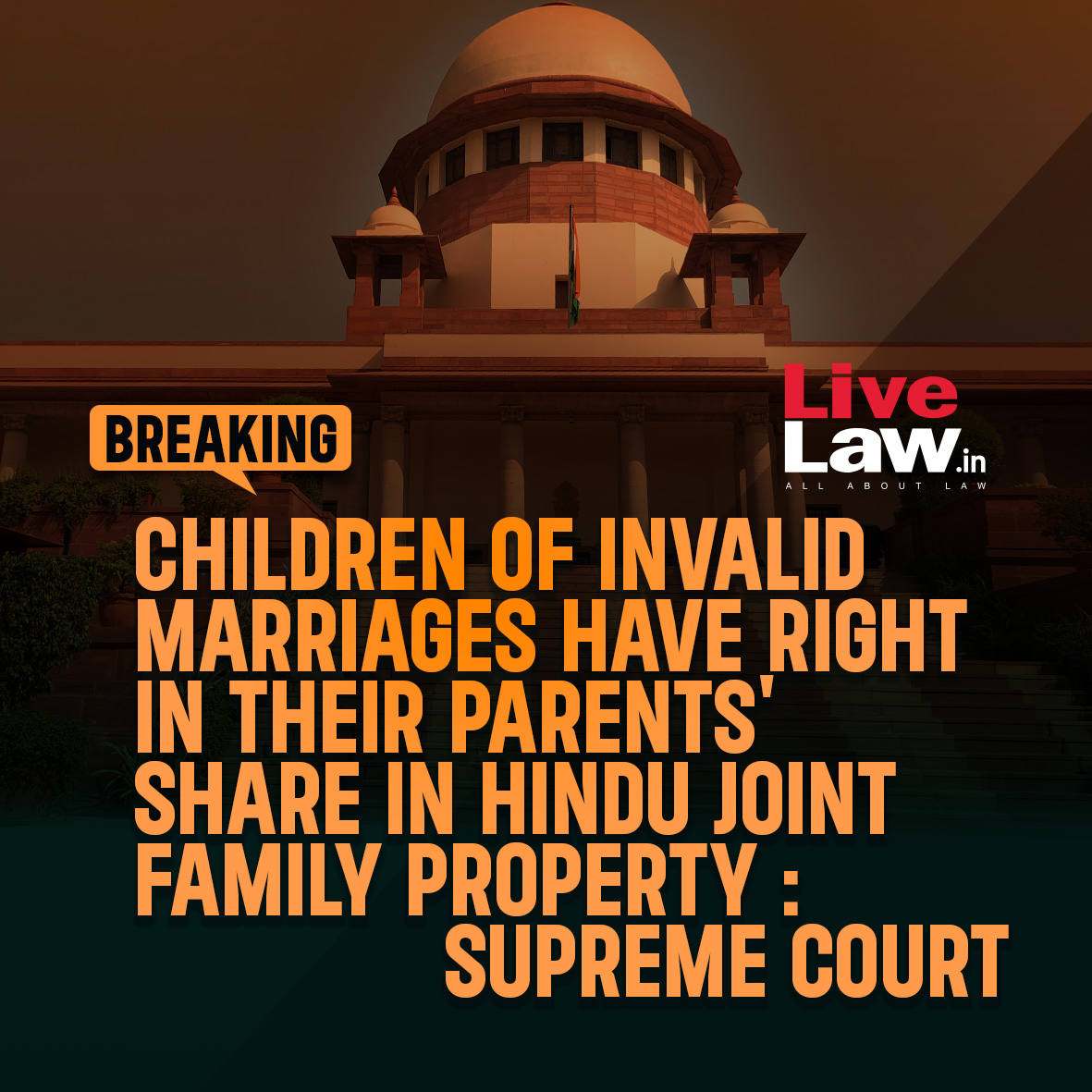LiveLawIndia's tweet photo. The Supreme Court on Friday (September 1) pronounced a judgment recognizing the rights of children born out of invalid marriages in their parents share in Hindu joint family property.

Read more: https://t.co/gAszgyN9k7
#SupremeCourt https://t.co/q59hCV3wcV