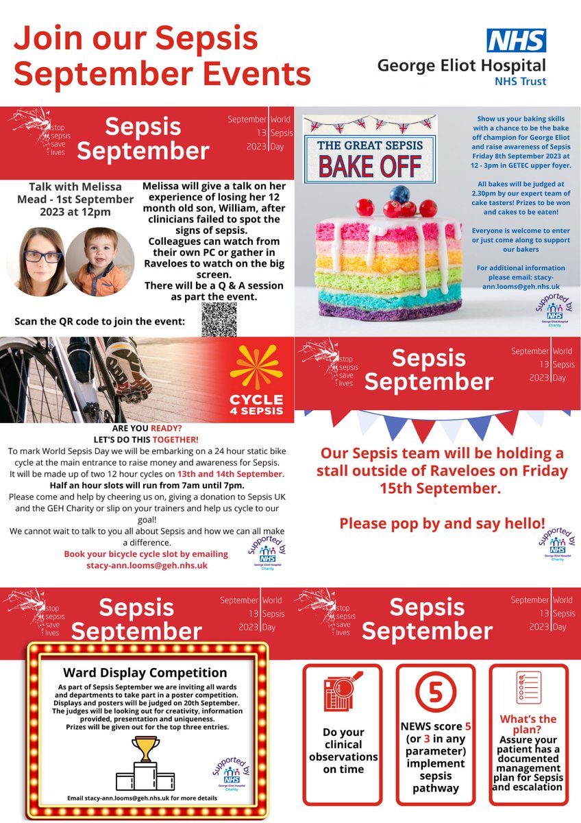 George Elliot’s Sepsis September has started. Lots of amazing opportunities to improve sepsis awareness and help save lives @amotherwithout @CatherineFree3 @nag2710 @GEHNHSnews