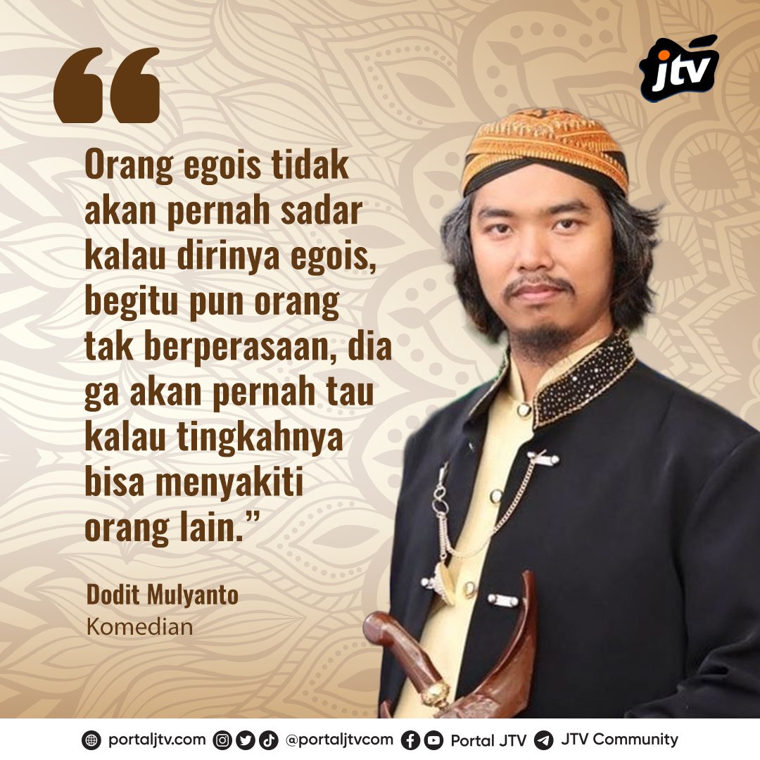 Dodit Wahyudi Mulyanto, S.Pd. atau lebih akrab dipanggil Dodit merupakan seorang komedian yang berasal dari Blitar. Dodit mulai dikenal secara luas setelah mengikuti kompetisi Stand Up Comedy Indonesia Kompas TV musim keempat.

#quotesJTV  #jtvrek