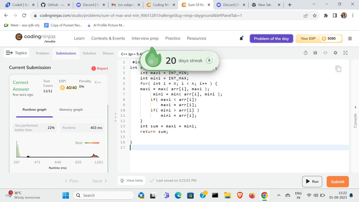 23dixitmansi's tweet photo. Day 20 of the #NinjaSlayground  
QUESTION : Sum Of Max And Min 
Excited to embark on this coding adventure brought to us by
@CodingNinjasOff
and
@drinkslaycoffee
📷 #CodingJourney https://t.co/1WzEEss557