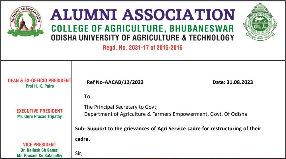 OASA_odisha's tweet photo. We are obliged to Alumni Association of College of Agriculture, OUAT, Bhubaneswar for such a huge support. The Restructuring will definitely boost the students to be a part of Agriculture &amp; FE Dept and serve the farming community.
@CMO_Odisha @MoSarkar5T @IPR_Odisha @arvindpadhee https://t.co/6rDPA2ywRu
