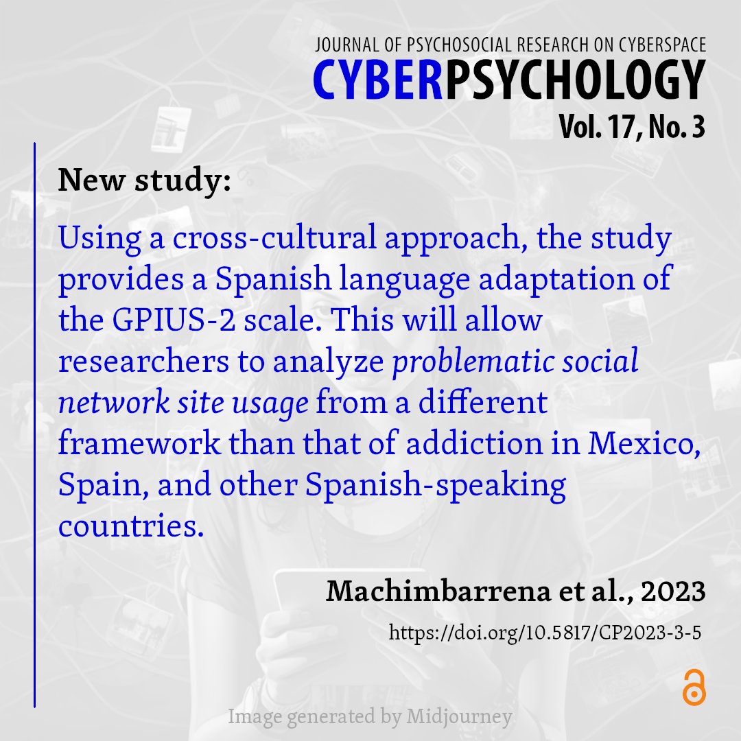 Publication alert 🚨 This new study validated a Spanish language scale of problematic SNS use. It also describes profiles of problematic use and provides insight into cross-country differences. Read the study here: doi.org/10.5817/CP2023… #socialmedia #problematicuse #research