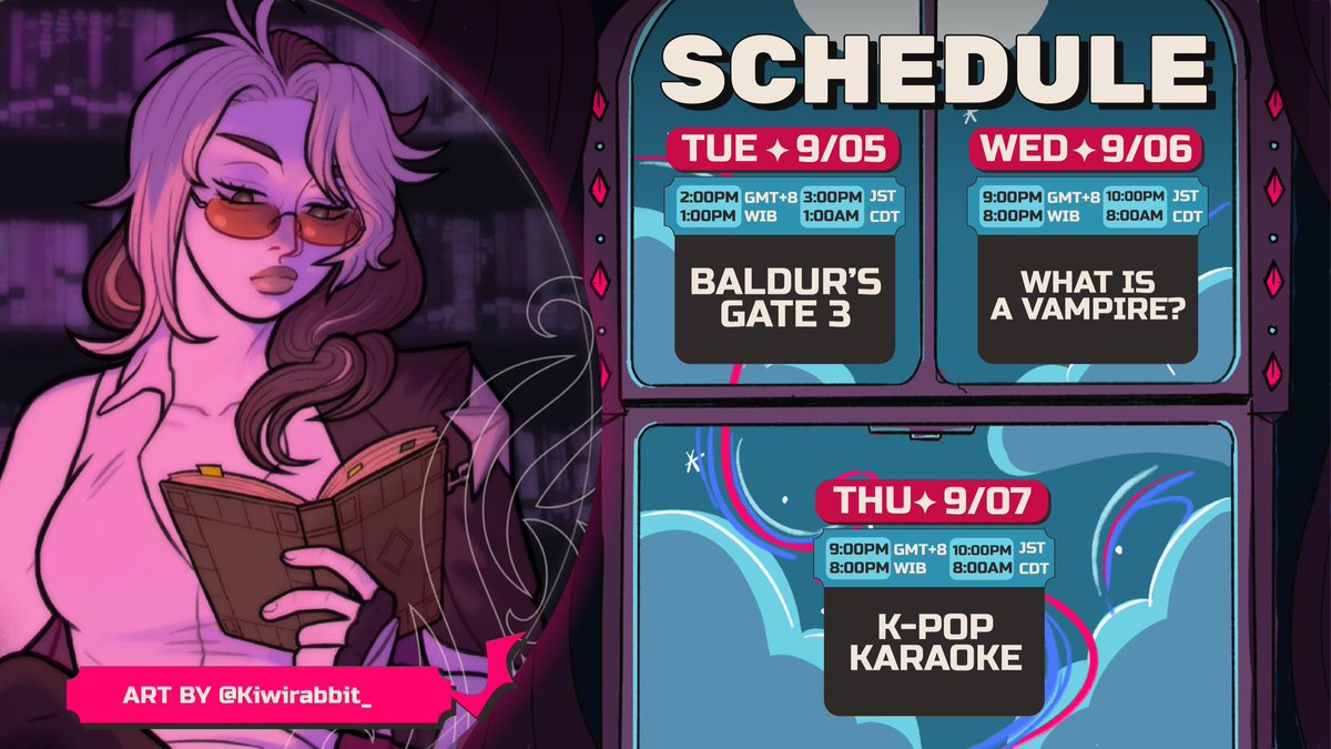 HEYUruVII's tweet photo. 🩸Schedule for Sept 4 - 10✨
Hashtags
General #HEYUruVII
Live #RUBloodStream
Art #iRUstration
Assets #RUsources
Memes #humoRUs
NSFW #OnlyFangs
Clips #RUcording
Fan name #RUmbas
Recommendations #RUcommendations
Art by @kiwirabbit layout by @iannarallonza https://t.co/31MSDnNYfH