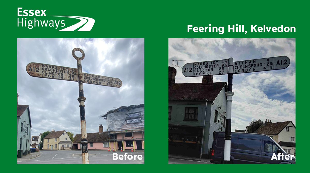 Happy #FingerpostFriday! Check out this restoration of the fingerpost located on Feering Hill #Kelvedon. Do you know of a sign that needs to be replaced or repaired? 'Tell Us' at: bit.ly/EHtell-us