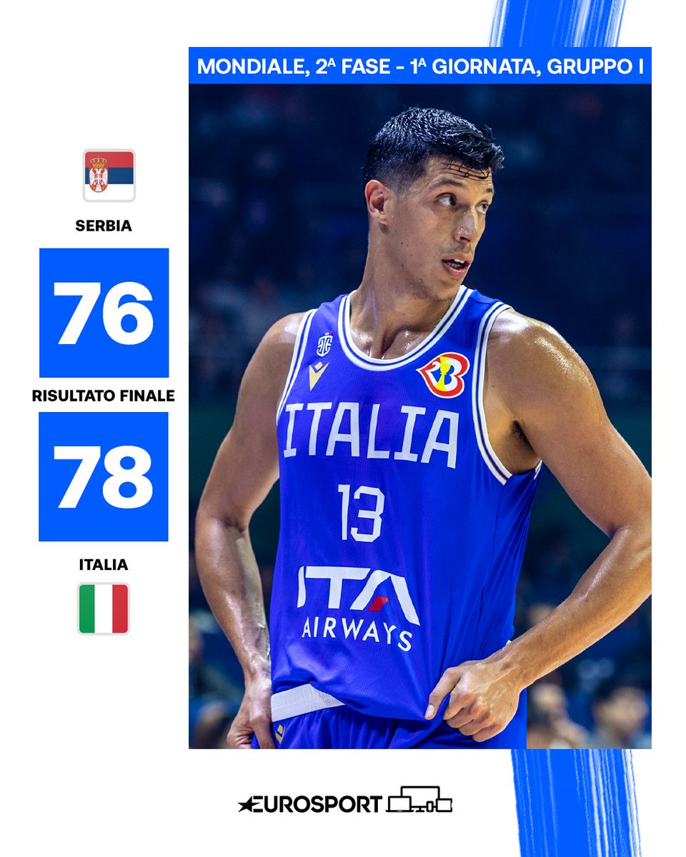 Eurosport_IT's tweet photo. CHE ITALIAAAAAAAAAA 💙💙💙 

Inizia bene la seconda fase del Mondiale per gli uomini di coach Pozzecco: un monumentale Simone Fontecchio (30 punti) trascina gli azzurri alla vittoria sulla Serbia! 🏀🏆🌍

#EurosportBASKET | #FIBAWC | #WinForAll | #ItalBasket https://t.co/m6oYwndGZs