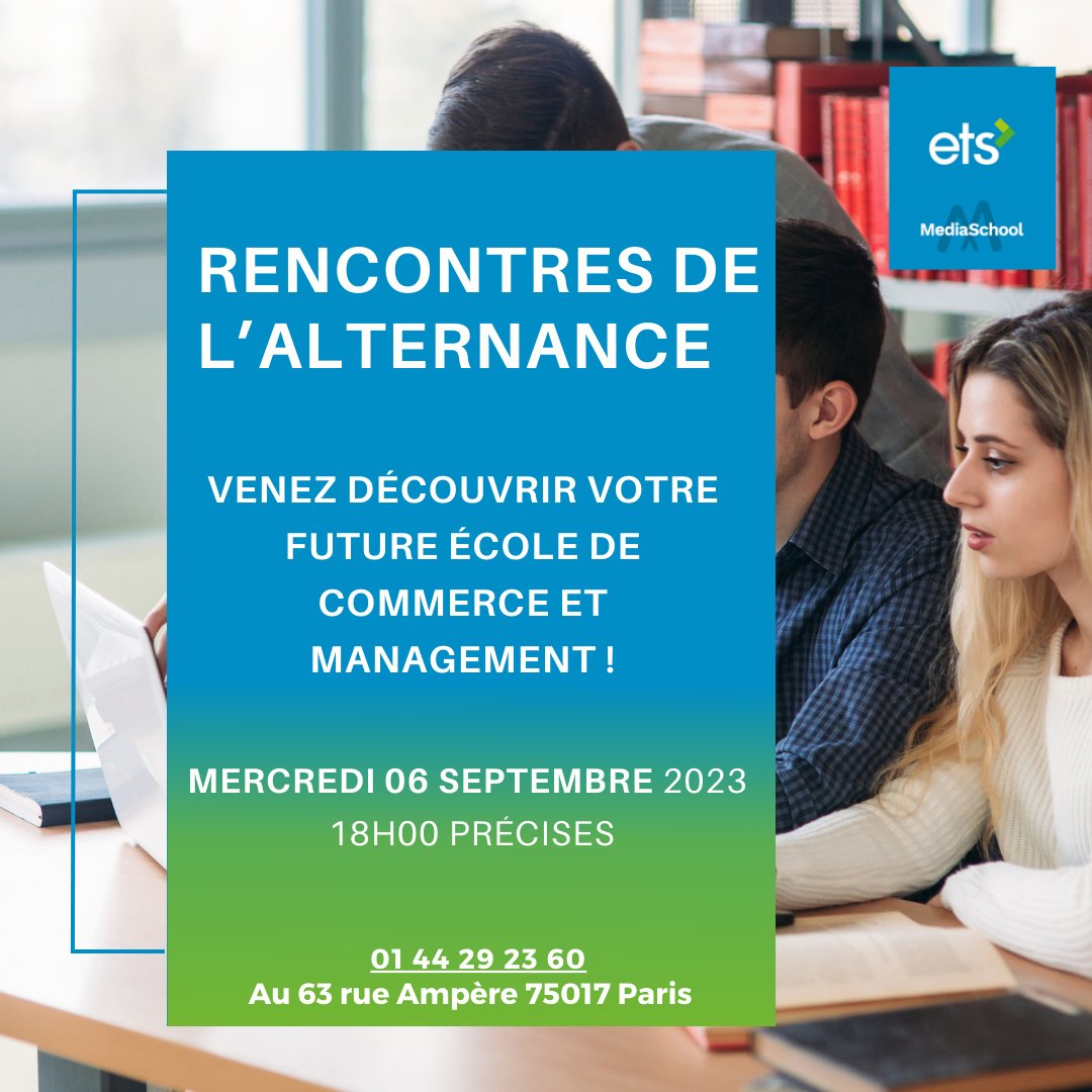 📢 Tu es à la recherche d'une alternance pour la rentrée de septembre/octobre 2023 ? L'école ETS est là pour toi !

Ne cherche pas plus loin ! 🎓Rejoins-nous à notre rencontre dédiée à l'alternance qui aura lieu le mercredi 06 septembre à 18h00 précises.

#alternance #rentree2023