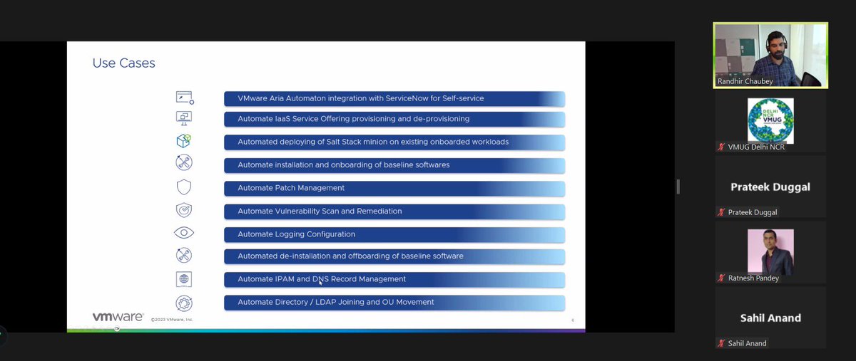 Do you know how VMware's Multi-Cloud solution is assisting customers worldwide? 

Randhir Chaubey  and Ratnesh Kumar  are discussing a few use cases during our VMUG Delhi webinar today. 

Join us; it's live now! 

<a href="/MyVMUG/">VMware User Group</a> <a href="/imPranayk/">Dr. Pranay Jha</a> <a href="/RandhirChaubey/">Randhir Kumar Chaubey</a>