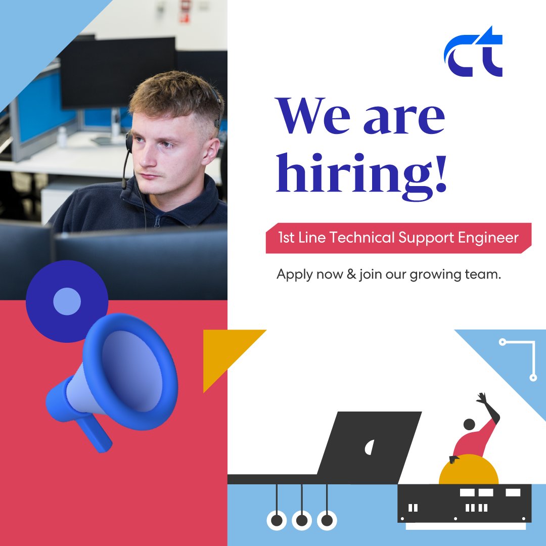 CentralTechLtd's tweet photo. 📣 We're hiring!

We are always on the lookout for ambitious individuals to join us in our journey. 📈

As a 1st Line Engineer, you'll the first point of contact for our valued customers - a critical responsibility in our team.

Find out more: https://t.co/zduRDp27ED https://t.co/E9Vr9KknB4