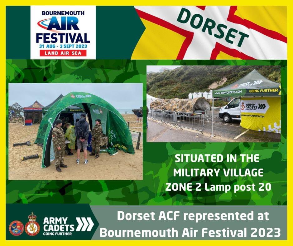 Cadets and Adults from Dorset ACF will be manning the ACF stand for the duration of the Air Show so please feel free to pop on by for a chat with either the adult instructors or the cadets. 

We are located in the military village Zone 2 lamp post 20