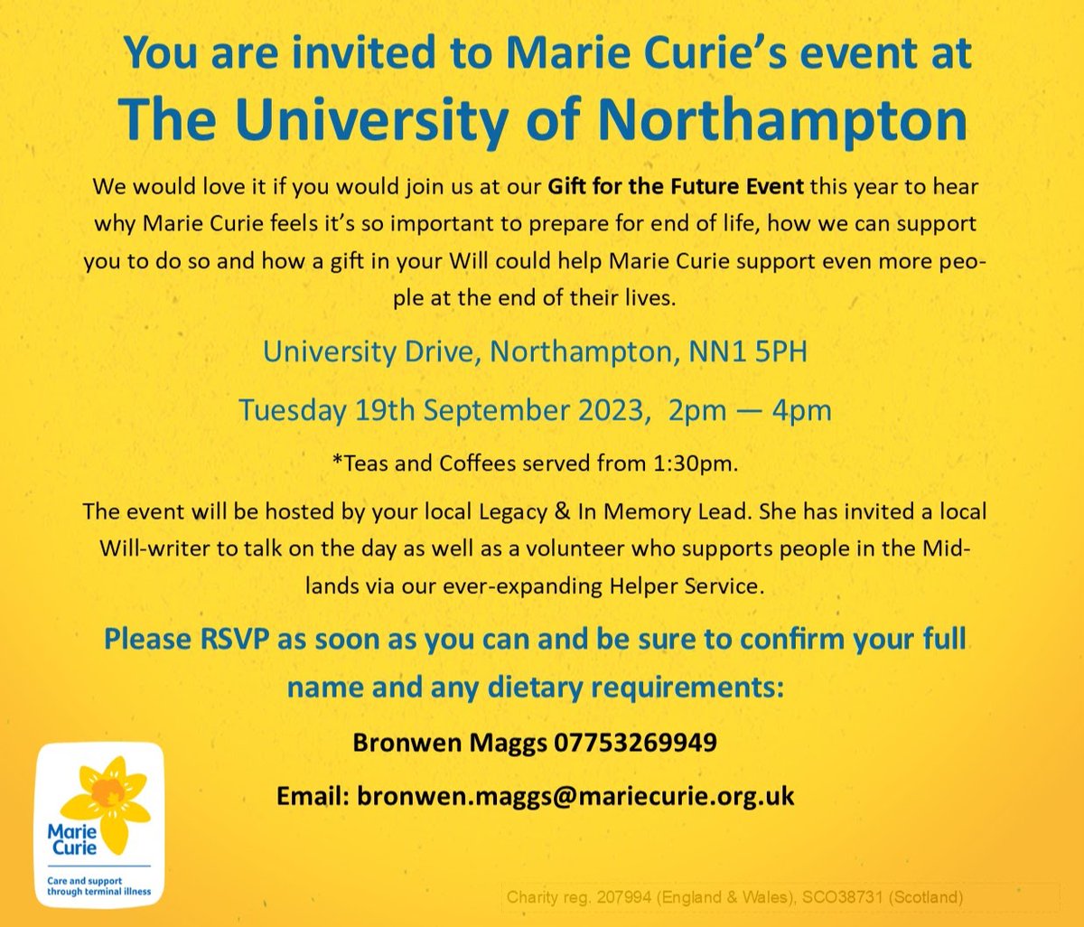 Bronwen Maggs (@bronwenmaggs) on Twitter photo This month I'll be holding our next East of England Gift for the Future event, this time at the Uni of Northampton <a href="/UniNorthants/">UniofNorthampton</a>! Come along to hear from a local Will-writer, an inspiring Helper Service Volunteer and your local fundraisers. We'd love to meet you! đź’› This month I'll be holding our next East of England Gift for the Future event, this time at the Uni of Northampton <a href="/UniNorthants/">UniofNorthampton</a>! Come along to hear from a local Will-writer, an inspiring Helper Service Volunteer and your local fundraisers. We'd love to meet you! đź’›