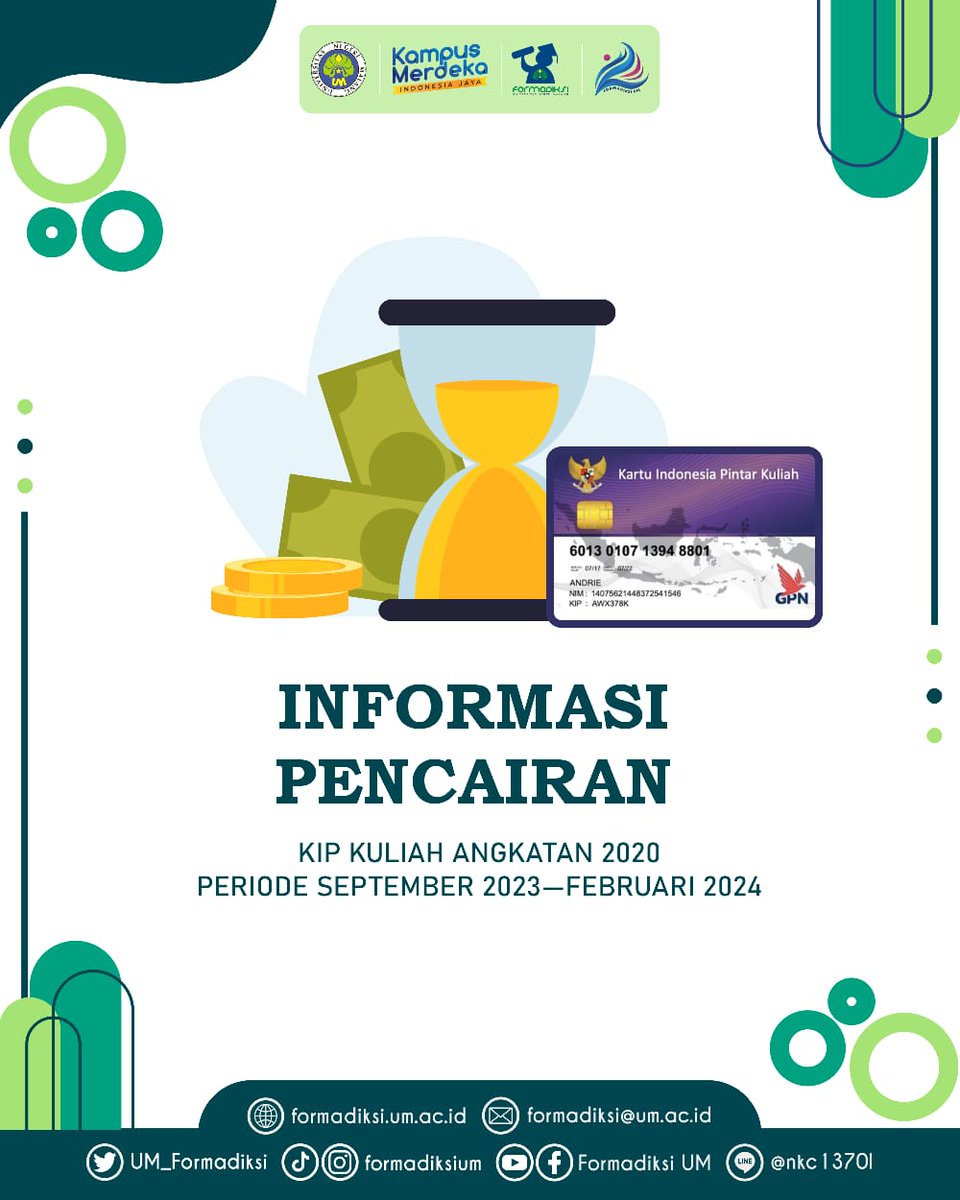 UM_Formadiksi's tweet photo. [Informasi Pencairan]

Informasi yang ditunggu-tunggu telah tiba. 

Alhamdulillah bantuan biaya hidup mahasiswa penerima KIP Kuliah angkatan 2020 untuk periode September 2023—Februari 2024 sudah cair, lo! 

Forum Mahasiswa Bidikmisi dan KIP Kuliah 
Universitas Negeri Malang https://t.co/O2gZcB2S5j