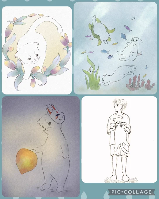 一日遅れですが #今月描いた絵を晒そう 
8月もたくさんの方に見ていただき、ありがとうございました🙇✨9月もよろしくお願いします🐱 #猫がいる暮らし #猫イラスト #イラスト #みんなで楽しむTwitter展覧会 