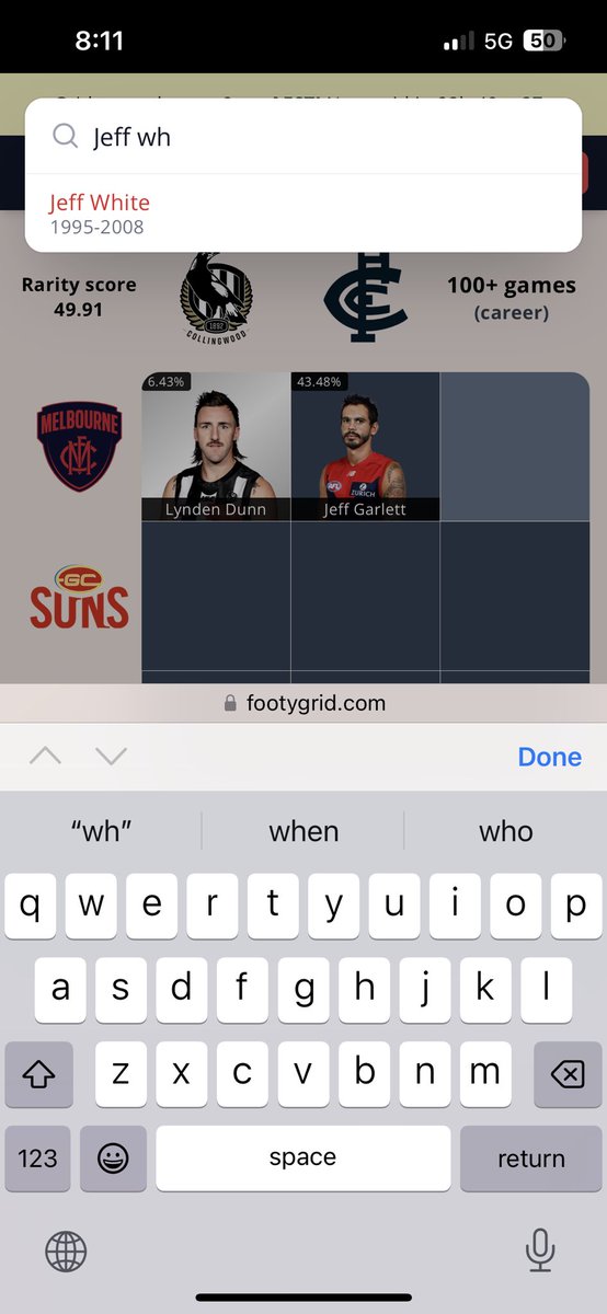 myersyman's tweet photo. ⁦@footygridgame⁩ Jeff White absolutely played 100 games. What sort of data are you guys sourcing? https://t.co/KKyy9zhriB