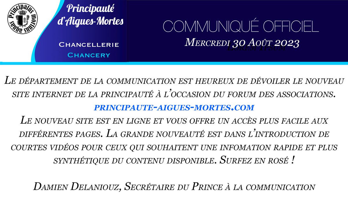 😀 Notre site fait peau neuve ! Rendez-vous sur principaute-aigues-mortes.com | 😀 Our website turns over a new leaf ! Go to principaute-aigues-mortes.com ~ #Micronation