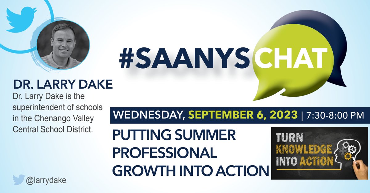 It's BACK!  #SAANYSChat will return TOMORROW, 9/6 for the 23-24 school year!  7:30pmEST.  @MattRhoads1990 @CaseyJ_edu @reneegargano @codebreakeredu @CahnFellowship @NYSMTP @NYSCATE @NYSAAA6 @NYSASCD @OfficialNYSSMA @NYSCAME @BTCareerTechED @MatthewXJoseph @CrecArtsMiddle1