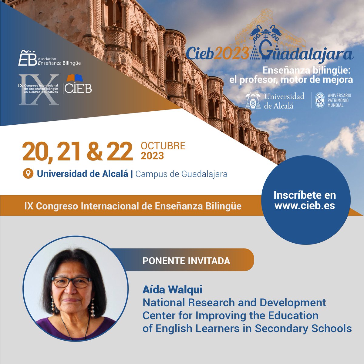 CIEB 2025 (@cieb2025) on Twitter photo IX Congreso Internacional de Enseñanza Bilingüe
@CIEB2023
#Guadalajara Octubre 2023
"El profesor, motor de mejora"
Consulta el programa provisional en cieb.es
PONENTE INVITADA
<a href="/gofluent/">goFLUENT</a>
<a href="/LaiSpain/">Language Activities International☘️</a>
<a href="/CDL_Madrid/">Colegio Oficial de Docentes y Humanidades</a>
<a href="/facepm/">facepm</a>
<a href="/newlink/">Newlink Education</a>
<a href="/NABEorg/">NABE- National Association for Bilingual Education</a>
<a href="/AATSPglobal/">AATSP</a> IX Congreso Internacional de Enseñanza Bilingüe
@CIEB2023
#Guadalajara Octubre 2023
"El profesor, motor de mejora"
Consulta el programa provisional en cieb.es
PONENTE INVITADA
<a href="/gofluent/">goFLUENT</a>
<a href="/LaiSpain/">Language Activities International☘️</a>
<a href="/CDL_Madrid/">Colegio Oficial de Docentes y Humanidades</a>
<a href="/facepm/">facepm</a>
<a href="/newlink/">Newlink Education</a>
<a href="/NABEorg/">NABE- National Association for Bilingual Education</a>
<a href="/AATSPglobal/">AATSP</a>