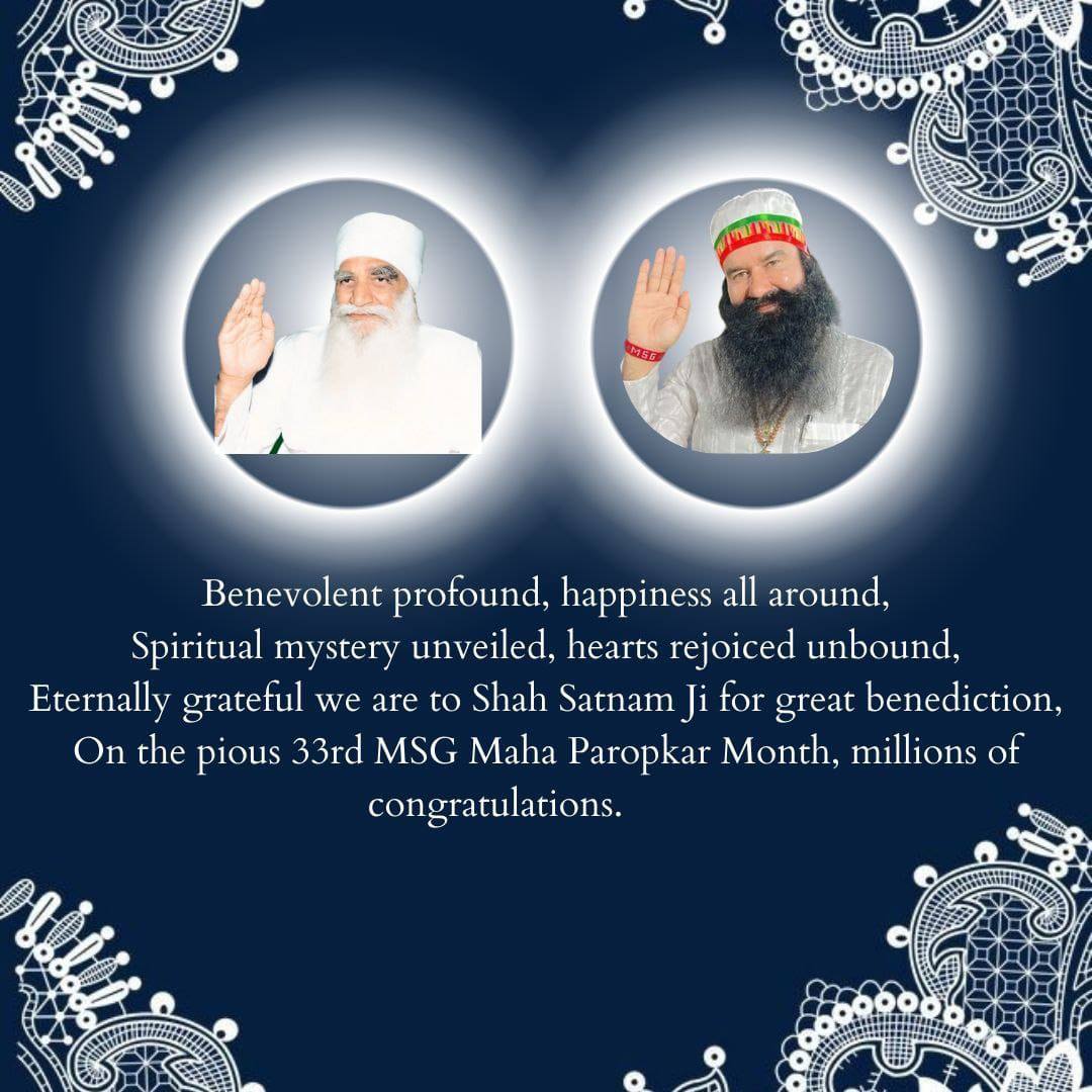 Ekam52590153's tweet photo. Congratulations to all on the Benevolence Day when Revered
Shah Satnam Ji Maharaj bestowed Saint Dr. MSG with the treasures of both realms. DSS volunteers pay gratitude to the divine master by walking on the right path and  doing welfare activities.
#MahaParopkarMonth https://t.co/beGMMnydrt