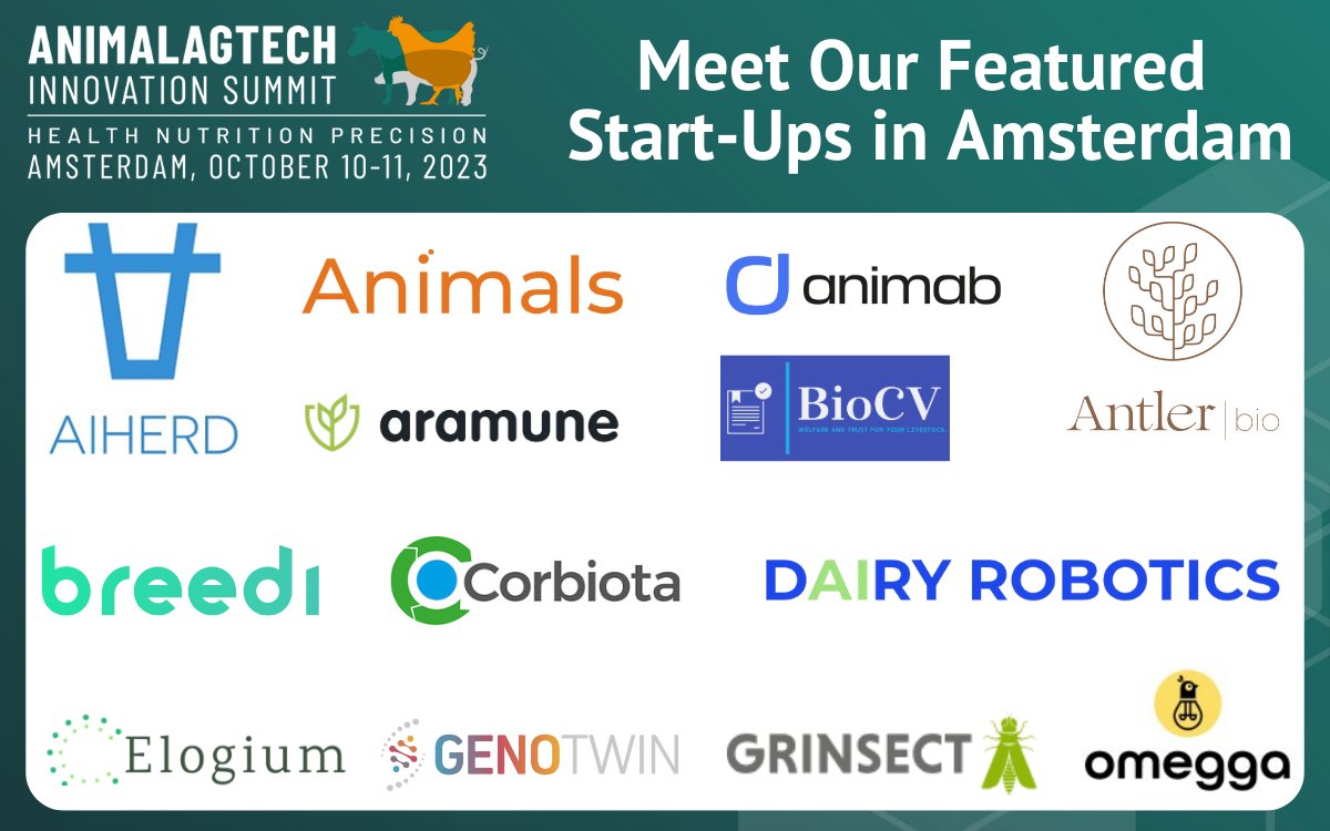 We’ve hand-picked a selection of global start-ups to showcase their solutions at #AnimalAgTech in Amsterdam, from livestock genomic selection, to probiotic animal feed additives and ethical sex classification of eggs.

Check out the start-up profiles here: lnkd.in/eRn43Vua