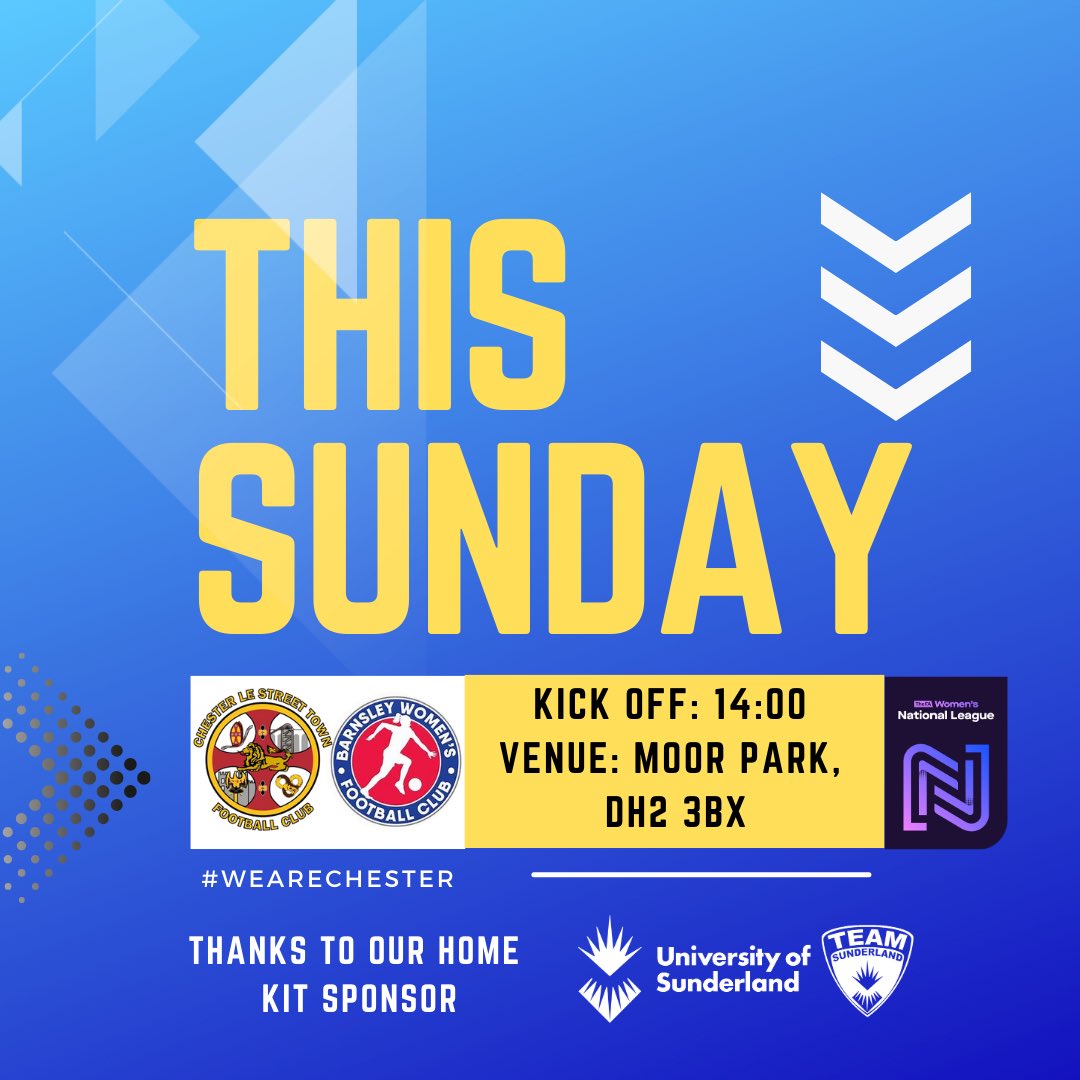 🔵⚪️ THIS SUNDAY ⚪️🔵

This Sunday we take on @barnsleywomensfc in our second league game back in FAWNL Div 1 North. 

The lasses have worked hard in training this week & are hoping to continue on from last weeks positive performance.
