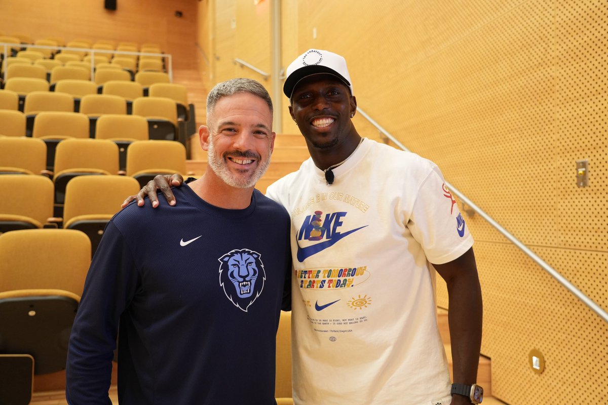 Another day and another amazing visitor for @CULionsFB. Thank ten thousand times over to former @Patriots Safety and 3 x Super Bowl Champion @devinmccourty for stopping by and sharing some power words with the team. #OnlyHere #EAT #CharlieMike 🦁🏈📈📈📈