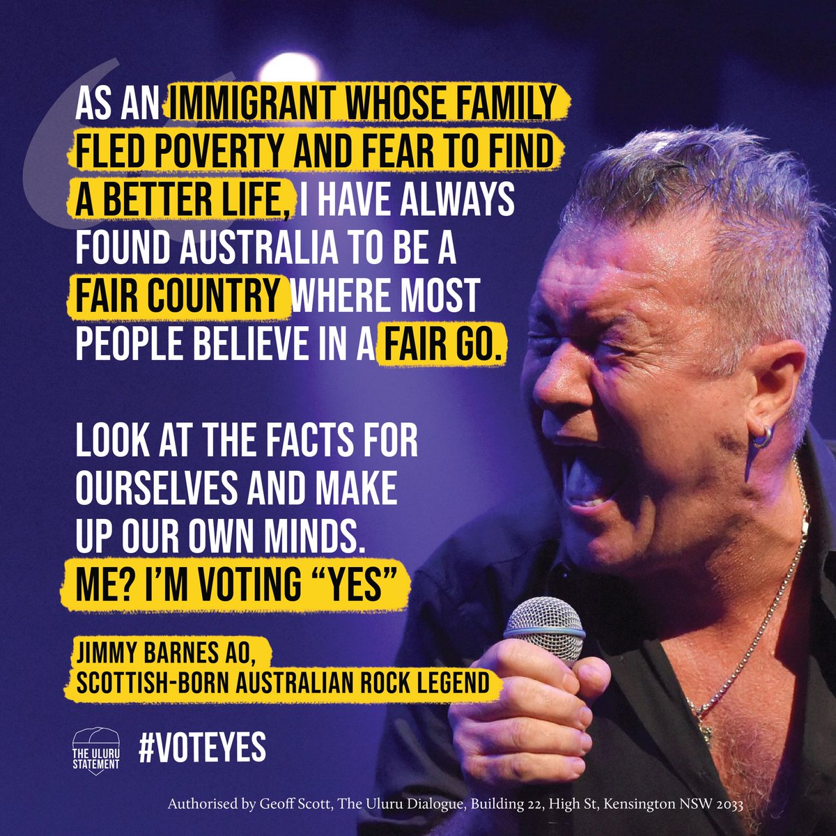 For Jimmy Barnes it’s just that simple - believing in a fair go. Look at the facts, make up your mind - but Jimmy is voting Yes! #VoteYes #VoiceToParliament #HistoryIsCalling