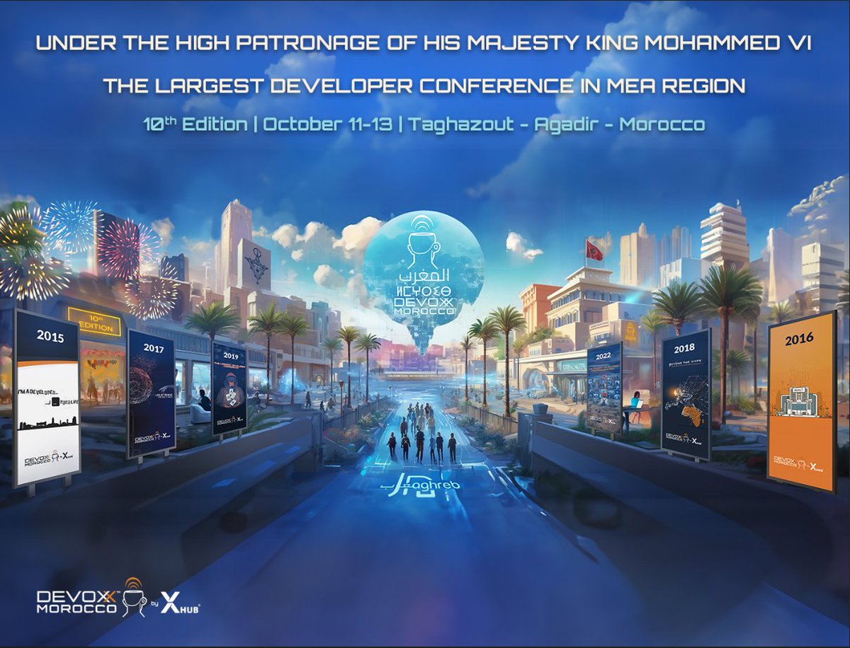 We are honored to officially announce that we have once again received the high patronage of His Majesty King Mohammed VI may god assist him. Join us in celebrating 10 years of this remarkable journey at #DevoxxMA! 👉 Explore more at: devoxx.ma